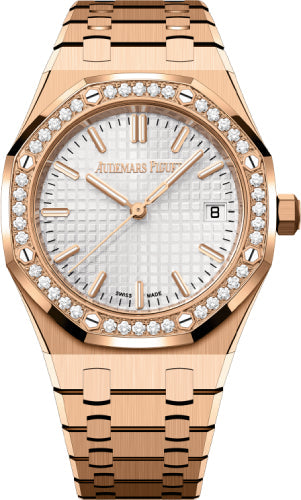 Audemars Piguet Royal Oak 77451OR.ZZ.1361OR.01 Rose Gold Silver Dial 34mm Diamond Bezel Main image