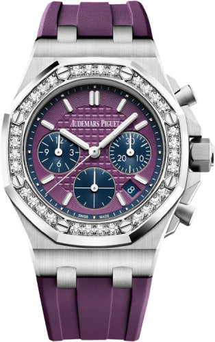 Audemars Piguet Royal Oak Offshore 26231ST.ZZ.D075CA.01 Selfwinding Chronograph Stainless Steel 37mm Purple Dial Diamond Bezel Rubber Strap