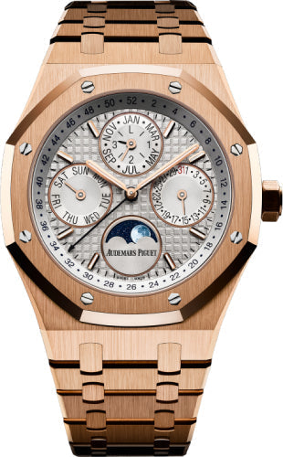 Audemars Piguet Royal Oak 26574OR.OO.1220OR.01 Perpetual Calendar Rose Gold Silver Index 41mm Rose Gold Bracelet