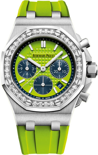 Audemars Piguet Royal Oak Offshore 26231ST.ZZ.D038CA.01 Selfwinding Chronograph Stainless Steel Green Dial 37mm Diamond Bezel Rubber Strap