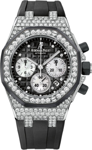 Audemars Piguet Royal Oak Offshore 26092CK.ZZ.D002CA.01 Chronograph 37mm Black Diamond Bezel White Gold Diamond Set Rubber