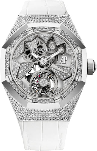 Audemars Piguet Royal Oak Concept 26227BC.ZZ.D011CR.01 Flying Tourbillon 39mm White Gold Diamond Paved Alligator Leather Strap