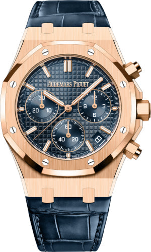 Audemars Piguet Royal Oak Chronograph 26240OR.OO.D315CR.02 Rose Gold Blue Dial 41mm Leather Strap