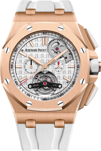 Audemars Piguet Royal Oak Offshore 26540OR.OO.A010CA.01 Tourbillon Chronograph Selfwinding 44mm Silver Index Rose Gold Rubber