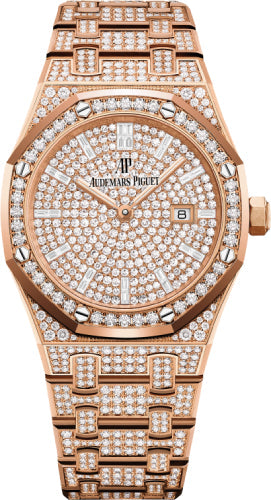 Audemars Piguet Royal Oak 67652OR.ZZ.1265OR.01 Quartz Rose Gold 33mm Diamond Paved Dial/Bezel/Bracelet