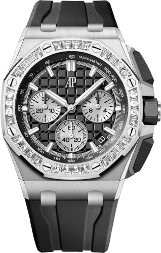 Audemars Piguet Royal Oak Offshore 26424BC.ZZ.D002CA.01 Selfwinding Chronograph White Gold Diamond Bezel 43mm Black Dial Rubber Strap Main image