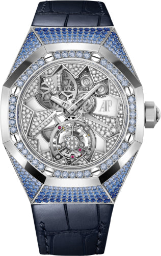 Audemars Piguet Royal Oak Concept 26227BC.SS.D326CR.01 Flying Tourbillon White Gold Sapphires Diamond Dial 38.5mm Alligator Leather Strap