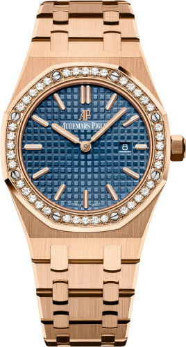 Audemars Piguet Royal Oak 67651OR.ZZ.1261OR.02 Quartz Rose Gold Blue Dial 33mm Diamond Bezel Main image