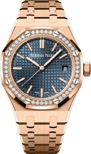 Audemars Piguet Royal Oak 15551OR.ZZ.1356OR.05 Rose Gold Diamond Bezel 37mm Blue Dial