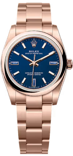 Rolex Oyster Perpetual 124205 34 18Ct Everose Gold Blue Stone Dial Oyster Bracelet — 2026