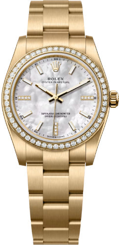 Rolex Oyster Perpetual 124208 34mm 18 Ct Yellow Gold White Mother-Of-Pearl Dial Diamond Set Dial Oyster Bracelet - 124248Rbr — 2026 Main image