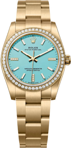Rolex Oyster Perpetual 124248RBR 34mm 18 Ct Yellow Gold Turquoise Blue Diamond-Set Dial Oyster Bracelet — 2026