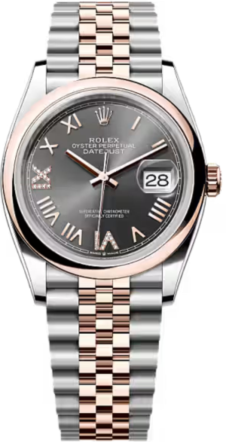 Rolex Datejust 126201 36 Oystersteel Everose Gold Slate Diamond Set Dial Domed Bazel Jubilee Bracelet — 2026