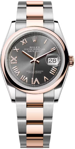 Rolex Datejust 126201 36 Oystersteel Everose Gold Slate Diamond Set Dial Domed Bazel Oyster Bracelet — 2026