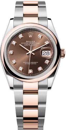 Rolex Datejust 126201 36 Oystersteel Everose Gold Chocolate Diamond Set Dial Domed Bazel Oyster Bracelet — 2026 Main image