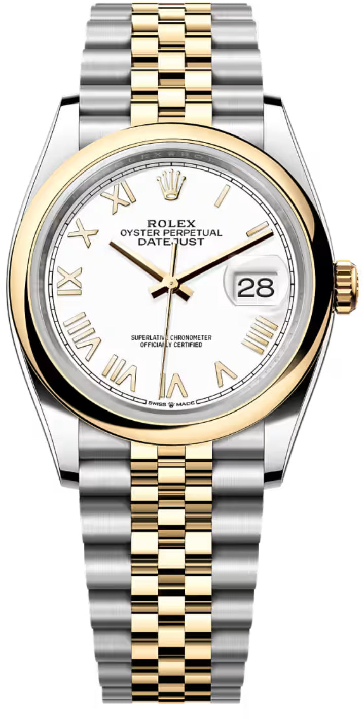 Rolex Datejust 126203 36 Oystersteel And Yellow Gold White Romen Dial Jubilee Bracelet — 2026