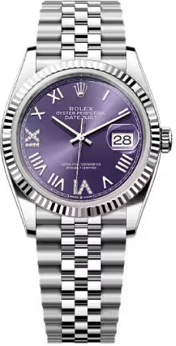Rolex Datejust 126234 36 Oystersteel White Gold Aubergine Diamond Set Dial Jublee Bracelet — 2026