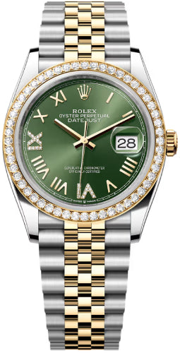 Rolex Datejust 126283RBR 36 Oystersteel Yellow Gold And Diamond Olive Green Diamond-Set Dial Jubilee Bracelet — 2026 Main image