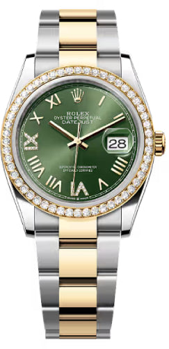 Rolex Datejust 126283RBR 36 Oystersteel Yellow Gold And Diamond Olive Green Diamond-Set Dial Oyster Bracelet — 2026
