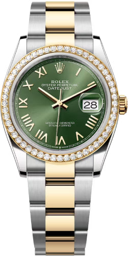 Rolex Datejust 126283RBR 36 Oystersteel Yellow Gold And Diamond Olive Green Roman Dial Oyster Bracelet — 2026