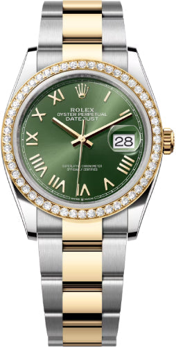 Rolex Datejust 126283RBR 36 Oystersteel Yellow Gold Olive Green Roman Dial Oyster Bracelet — 2026