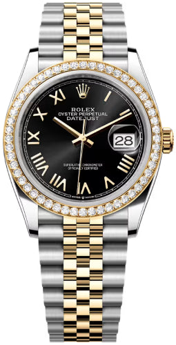 Rolex Datejust 126283RBR 36 Oystersteel Yellow Gold And Diamond Black Roman Dial Jubilee Bracelet — 2026 Main image