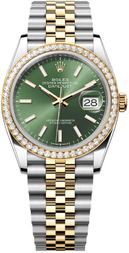 Rolex Datejust 126283RBR 36 Oystersteel Yellow Gold And Diamond Olive Green Dial Jubilee Bracelet — 2026 Main image