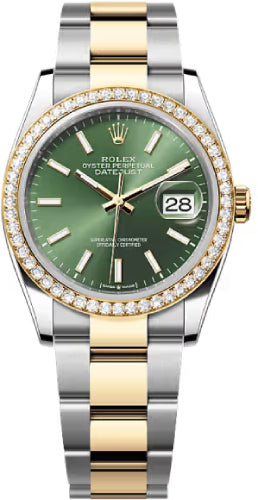 Rolex Datejust 126283RBR 36 Oystersteel Yellow Gold And Diamond Olive Green Dial Oyster Bracelet — 2026