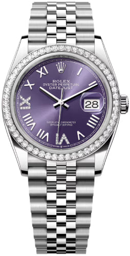 Rolex Datejust 126284RBR 36 Oystersteel White Gold Aubergine Diamond Set Dial Oyster Bracelet — 2026