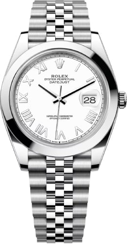 Rolex Datejust 126300 41 Oystersteel White Roman Dial Smooth Bezel Jubilee Bracelet — 2026