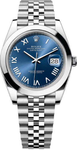 Rolex Datejust 126300 41 Oystersteel Bright Blue Roman Dial Smooth Bezel Jubilee Bracelet — 2026