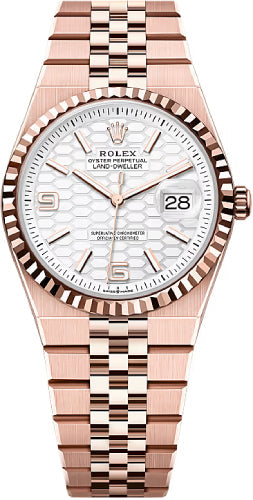 Rolex Land-Dweller 127235 36 Everose Gold Intense White Honeycomb Motif Dial Fluted Bezel Flat Jubilee Bracelet — 2025 Main image