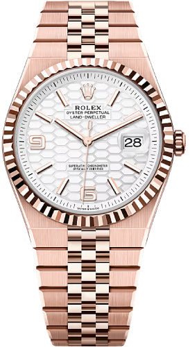 Rolex Land-Dweller 127335 40 Everose Gold Intense White Honeycomb Motif Dial Fluted Bezel Flat Jubilee Bracelet — 2025 Main image