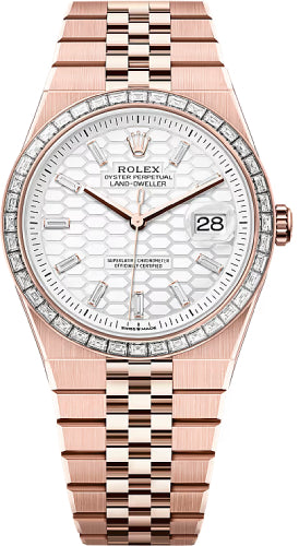 Rolex Land-Dweller 127385TBR 40 Everose Gold Intense White Honeycomb Motif Baguette Diamonds Set Dial Diamond Set Bezel Flat Jubilee Bracelet — 2025 Main image