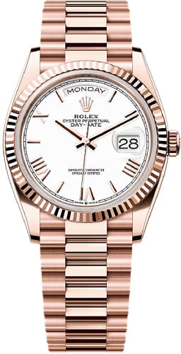 Rolex Day-Date 128235 36 36mm White Dial Fluted Bezel President Bracelet - 2024 Model Main image