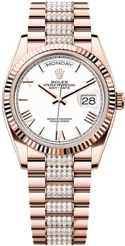 Rolex Day-Date 128235 36 36mm White Dial Fluted Bezel President Bracelet - 2024 Model