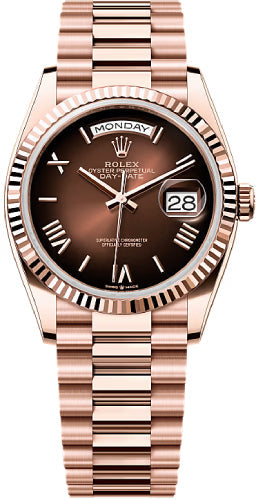 Rolex Day-Date 128235 36 36mm Brown Ombré Dial Fluted Bezel President Bracelet - 2024 Model Main image