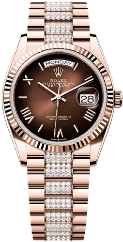 Rolex Day-Date 128235 36 36mm Brown Ombré Dial Fluted Bezel President Bracelet - 2024 Model