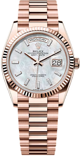 Rolex Day-Date 128235 36 36mm White MOP Diamond-Set Dial Fluted Bezel President Bracelet - 2024 Model Main image