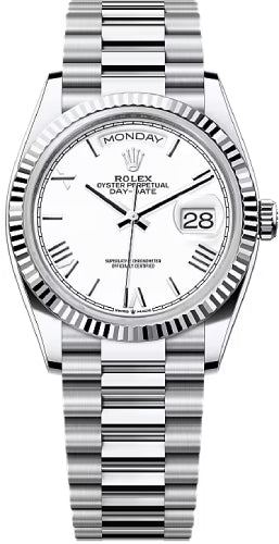 Rolex Day-Date 128236 36 36mm White Dial Fluted Bezel President Bracelet - 2024 Model