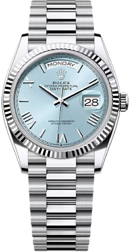 Rolex Day-Date 128236 36 36mm Ice-Blue Dial Fluted Bezel President Bracelet - 2024 Model Main image