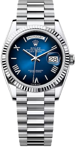 Rolex Day-Date 128236 36 36mm Blue Ombré Dial Fluted Bezel President Bracelet - 2024 Model Main image