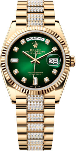 Rolex Day-Date 128238 36 36mm Green Ombré Diamond-Set Dial Fluted Bezel with Diamond-Set President Bracelet - 2024 Model Main image
