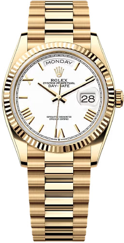 Rolex Day-Date 128238 36 36mm White Dial Fluted Bezel President Bracelet - 2024 Model