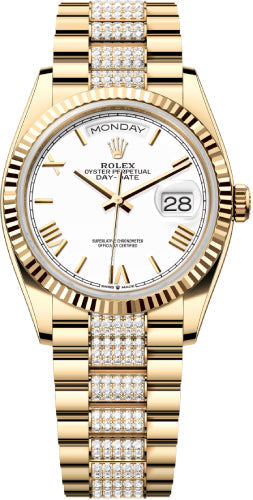 Rolex Day-Date 128238 36 36mm White Roman Dial Fluted Bezel with Diamond-Set President Bracelet - 2024 Model Main image
