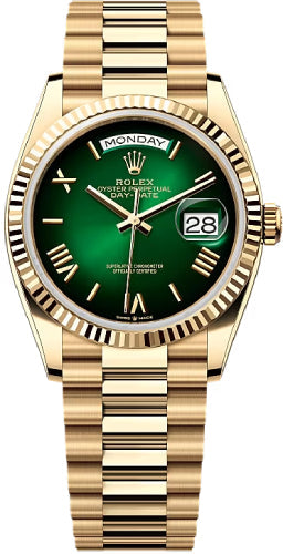 Rolex Day-Date 128238 36 36mm Green Ombré Dial Fluted Bezel President Bracelet - 2024 Model Main image