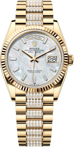 Rolex Day-Date 128238 36 36mm White MOP Diamond-Set Dial Fluted Bezel with Diamond-Set President Bracelet - 2024 Model Main image
