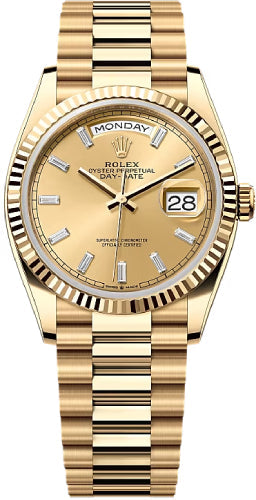 Rolex Day-Date 128238 36 36mm Champagne Diamond-set Dial Fluted Bezel President Bracelet - 2024 Model Main image