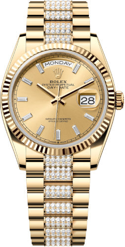 Rolex Day-Date 128238 36 36mm Champagne Diamond-Set Dial Fluted Bezel with Diamond-Set President Bracelet - 2024 Model Main image