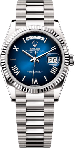 Rolex Day-Date 128239 36 36mm Blue Ombré Roman Dial Fluted Bezel President Bracelet - 2024 Model Main image